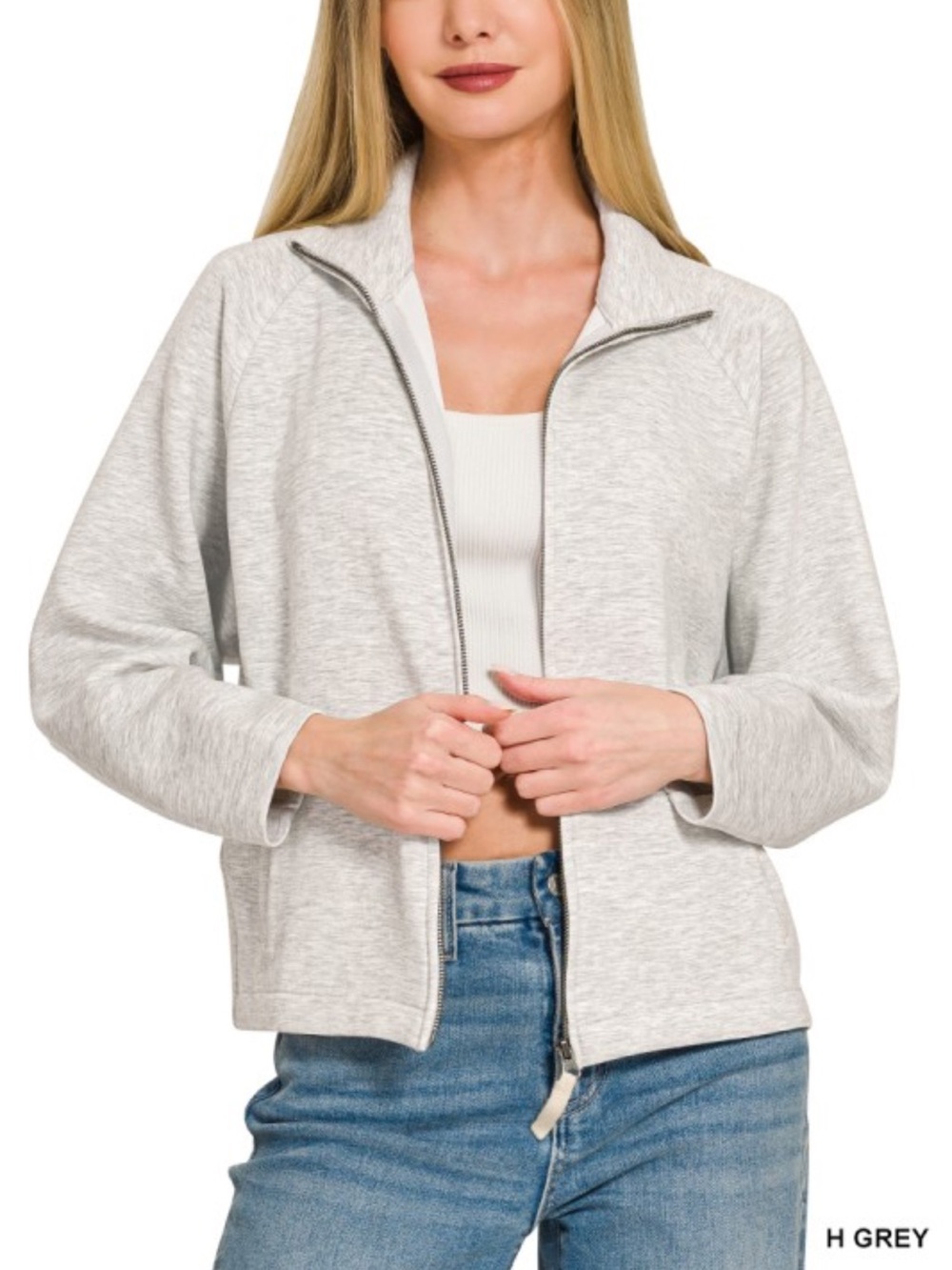 ZENANA Premium scuba full zip jacket in Heather gray size large relaxed fit